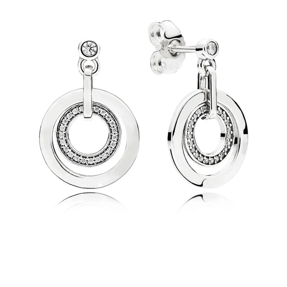 

Real 925 Sterling Silver Pandora Original Circles Earrings With Clear Cubic Zirconia For Women Charm Bead Gift Jewelry
