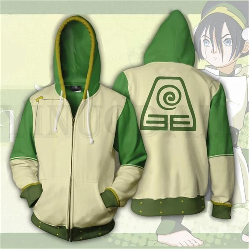 

Streetwear Men and Women Zipper Hoodies Avatar Airbender 3d Print Hooded Jacket for Boys Harajuku Sweatshirt Cosplay shirt