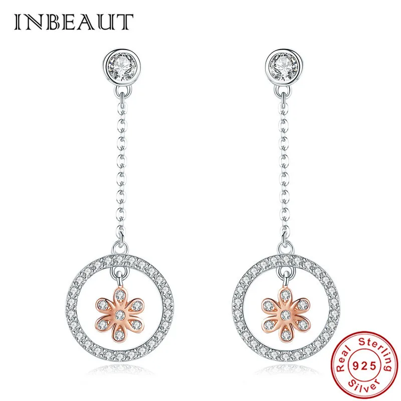 

INBEAUT Women Fashion Crystal Wedding Earrings 925 Sterling Silver Brown&White Cubic Zirconia Daisy Stud Earrings for Teen Girls
