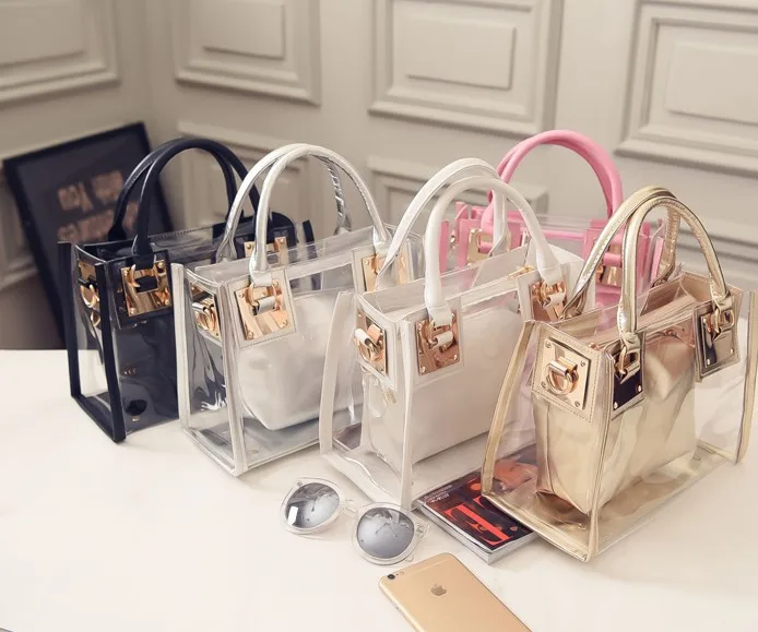 US New Women Transparent Handbag Beach Clear Jelly Crystal Purse Crossbody Bags
