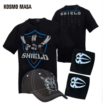 

KOSMO MASA Summer Wrestling Cotton The Shield "Shield United" T-shirt Baseball Cap Wristbands Set 3 In 1 Set Men T Shirt MC0220