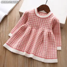 Платье для маленьких девочек; сезон осень-зима; вязаное платье для малышей; платье в клетку с длинными рукавами для маленьких девочек на Рождество и День рождения; хлопковая одежда для малышей