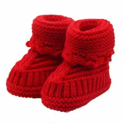 Toddler baby girl Shoes Solid Wool Knited Newborn Baby Knitting Lace Up Crochet Shoes Buckle Handcraft Shoes