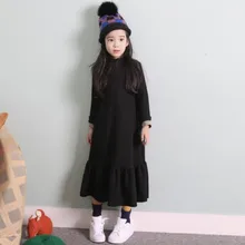 Плотные весенние платья с длинными рукавами для девочек и подростков 2-14 лет корейское платье-годе с оборками для девочек осень-зима JW1104