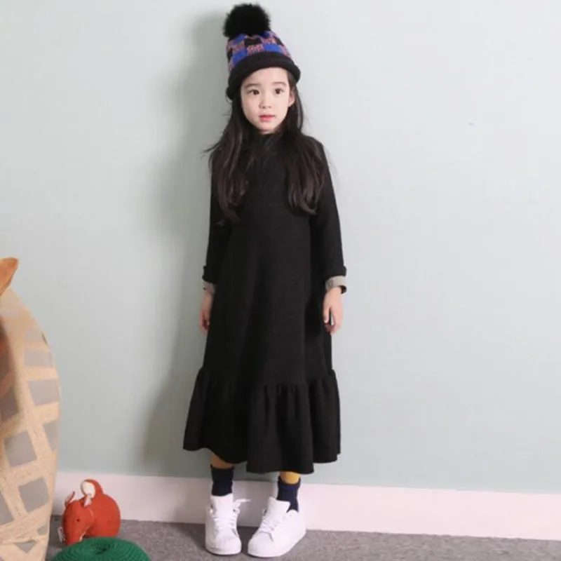 

2-14Y 2017 Thick Spring Teenage Long Sleeves Baby Kids Dresses For Girls Korean Mermaid Ruffles Girls Dress Autumn Winter JW1104