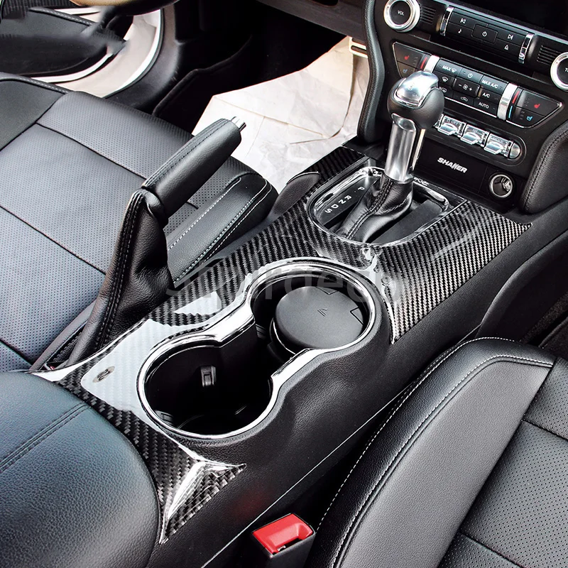 Trim 2PCS Interior Real Carbon Fiber Gear Shift Trim Cover For Ford