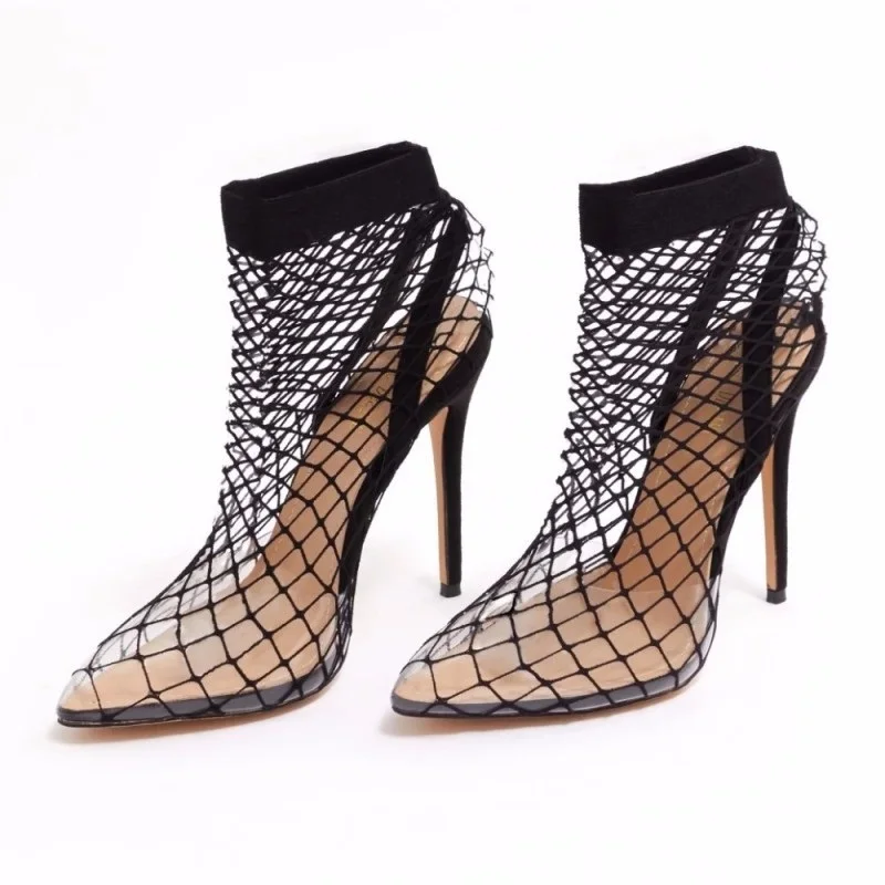Pvc Classique Femme Chaussures Transparent Sandales Évider Sandale Élastique Nude Picture Stiletto Picture Pointu As as Sexy Bande Bout Mesh Talons Pompe 0d8nqzd