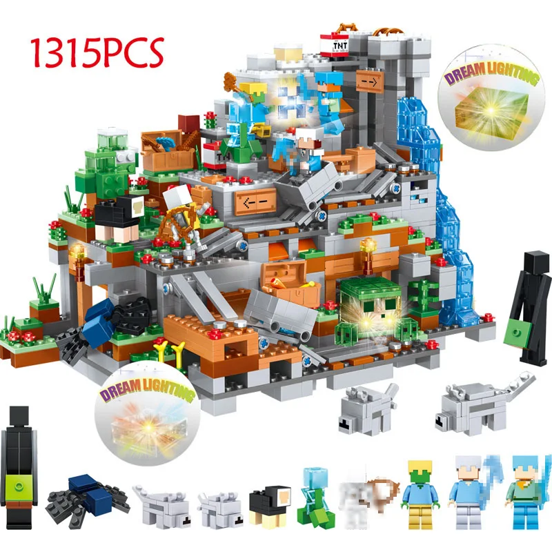 

2018 Hot Blocks My World Compatible LegoINGLYS Minecrafted 3D Light The Mountain Cave Castle Village Series Toys For Children
