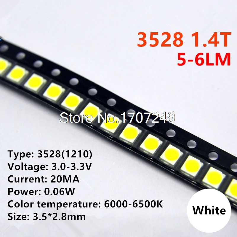 

1000pcs/lot 3528 White LED lamp bead 1210 White 1.4T SMD Light-emitting diode 3528 White 5-6LM