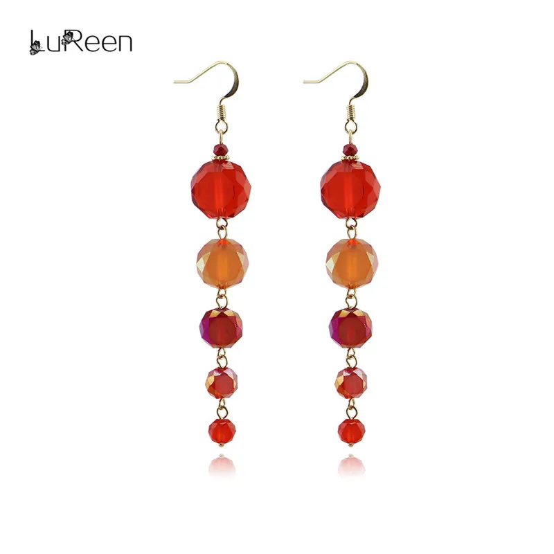

LuReen Geometric Crystal Long Drop Earring For Women Handmade Fade Color Dangle Earrings Fashion Jewelry Party Gift LE0216