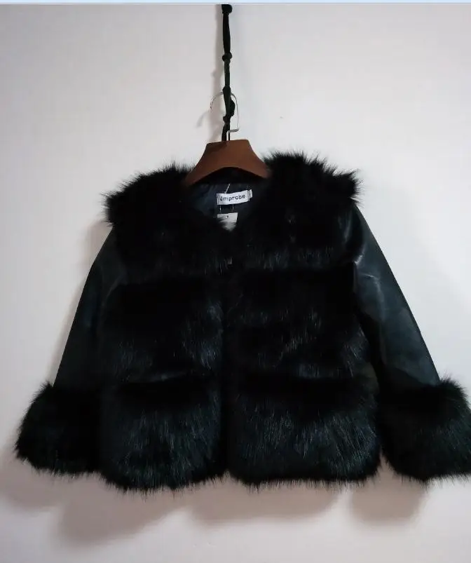 S/6Xl женское короткое пальто из искусственного лисьего меха, кожаная Лоскутная куртка Arge размера, пальто из искусственного меха, верхняя одежда из искусственного меха K577 - Цвет: black