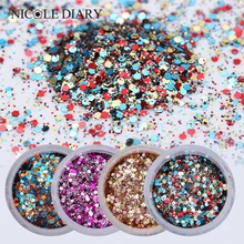 10 мл розовый фиолетовый желтый глиттер порошок шестиугольник палитра блесток для ногтей маникюр Дизайн ногтей украшения