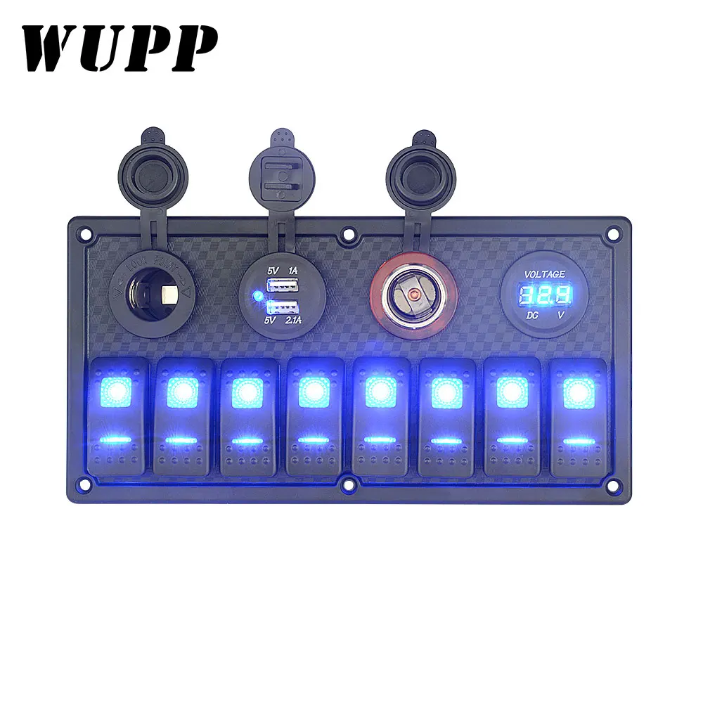 8 Gang Switch Panel 12V 24V Car Boat Marine Yacht Waterproof Blue Led Light B6