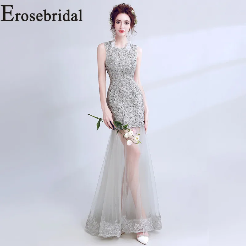 Erosebridal Новое поступление 2019 серебристо-серое вечернее платье длинное вечернее платье Тюль Формальное вечернее платье сексуальное