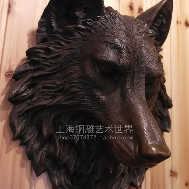 

Old antique Bronze Arts Wolf head hanging piece copper sculpture Copper sculpture crafts home decoration gift wall hangings