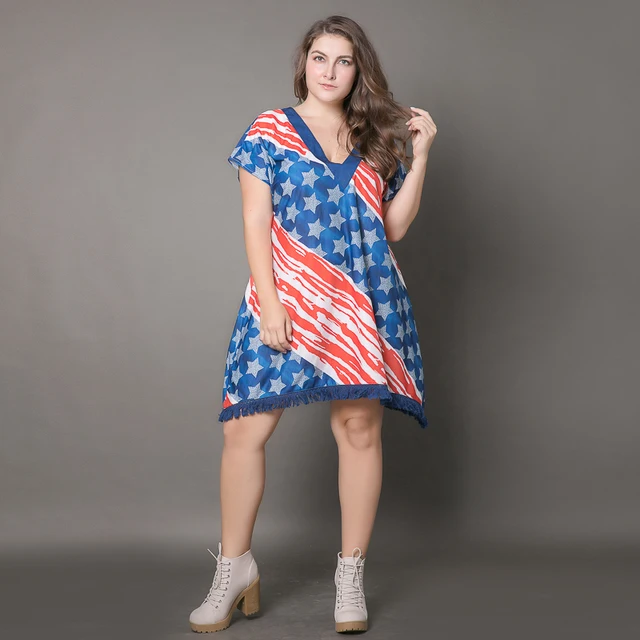Newest Summer Dress for Women USA Flag Style Casual Loose Model Big