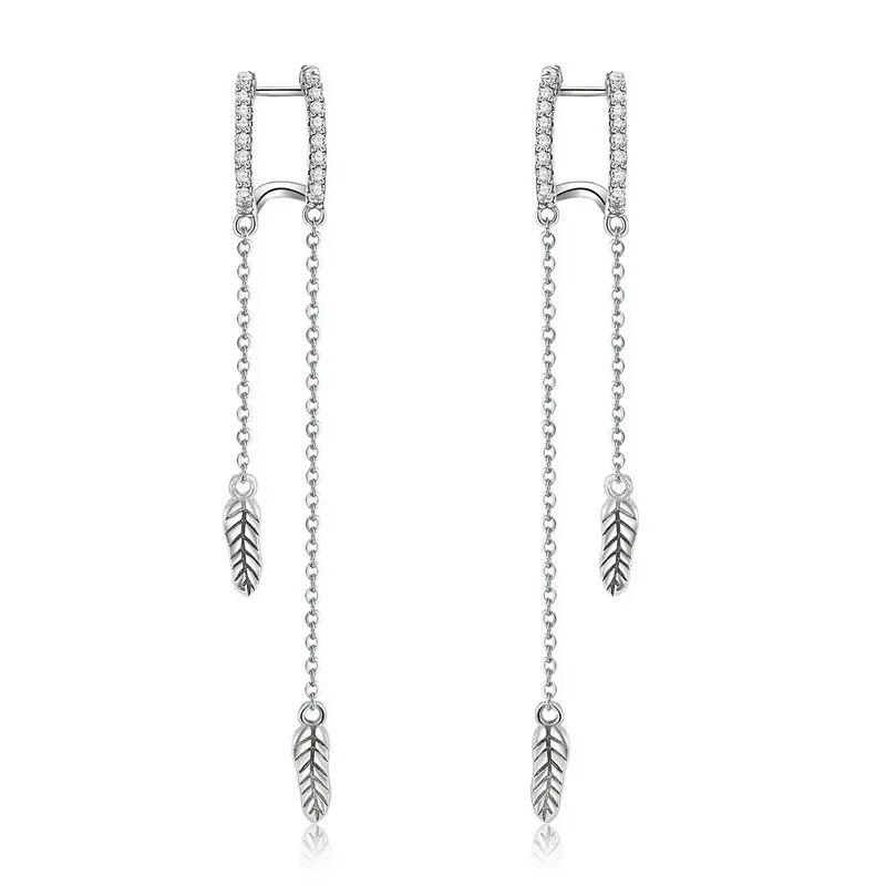 

ABAY Authentic 925 Sterling Silver Tree Leaves Leaf Vintage Feathers Long Earrings for Women Sterling Silver Wedding Jewelry