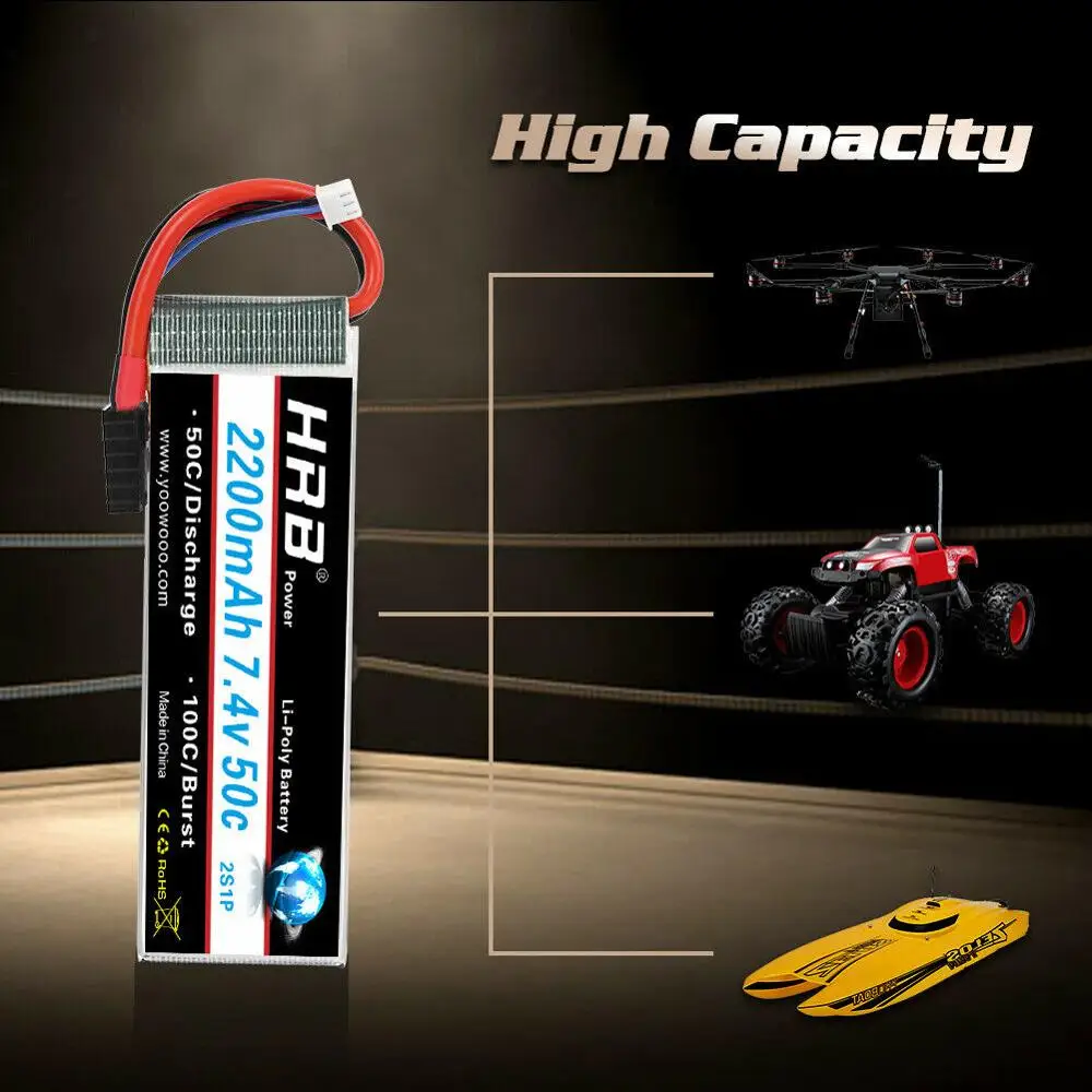 HRB Lipo 2s Батарея 7,4 V 2200 мА/ч, 50C взрыв 100C RC аккумулятор для беспилотника AKKU емкостью TRX XT60 T Дин для Traxxas 1:16 слэш E-Revo саммит ралли