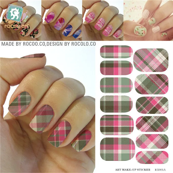 

Pink Green White Tartan Design Water Transfer Nails Stickers Manicure Styling Tools Water Film Paper Decals