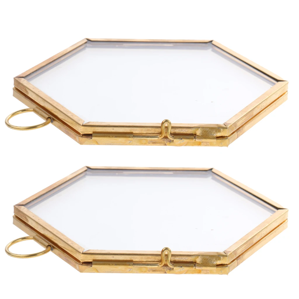 Pack of 2, Metal Glass Photo Picture Frame Wall Hanging, Postcard Leaves Flower Preserved