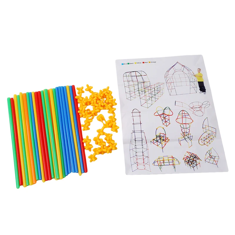 4D сборные строительные блоки, игрушки для детей, красочные пластиковые соломенные бои, вставленные блоки для обучения детей, Обучающие блочные игры