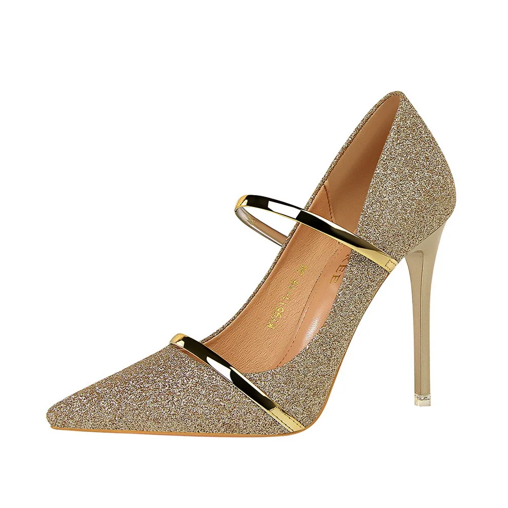 

Woman Pumps popular High Heels party wedding dating Shoes Sequin slim stiletto high heel strap with a female S20 Heel 10.5cm