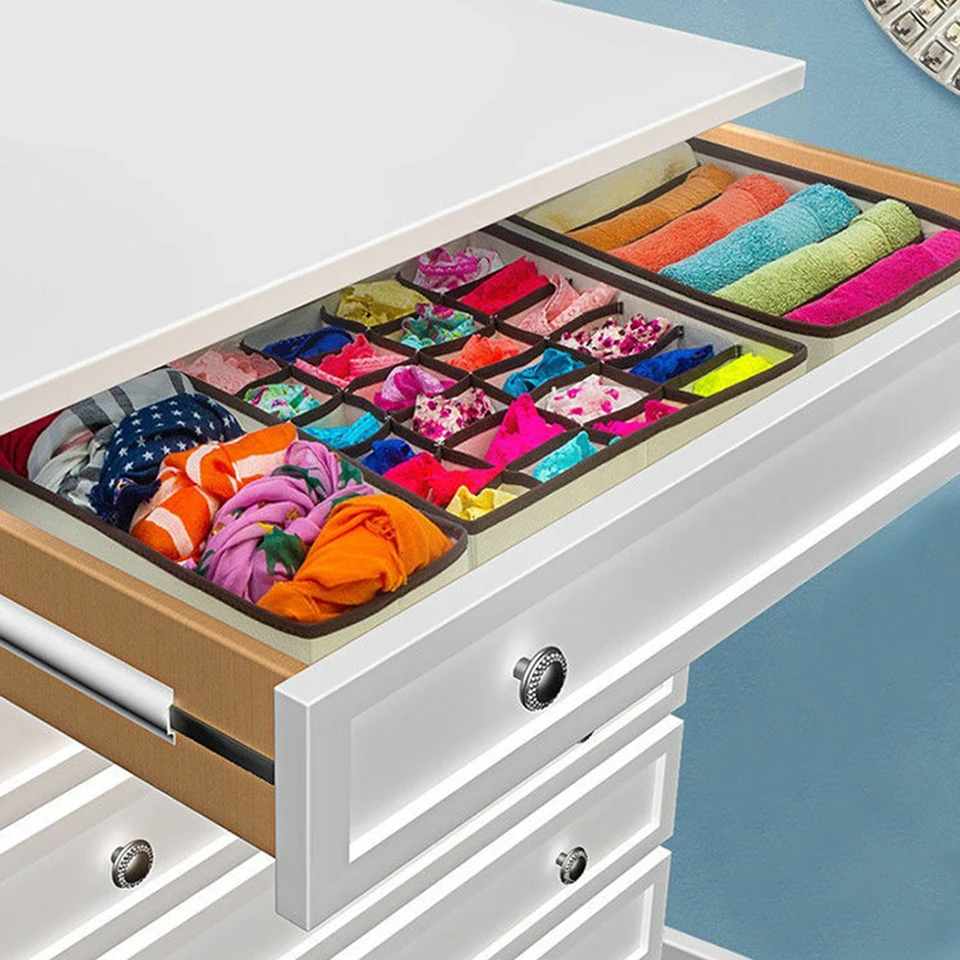 4pcs Multi-size Bra Underwear Organizer Foldable Home Storage Box Non-woven Wardrobe Drawer Closet Organizer For Scarfs Socks 15