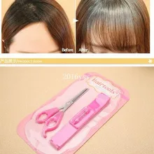 2 шт. модные Синтетические чёлки волос Резка клип волосы расческой Синтетические чёлки волос Ножницы прическа Typing Отделка Инструмент Magic maquiagem нож
