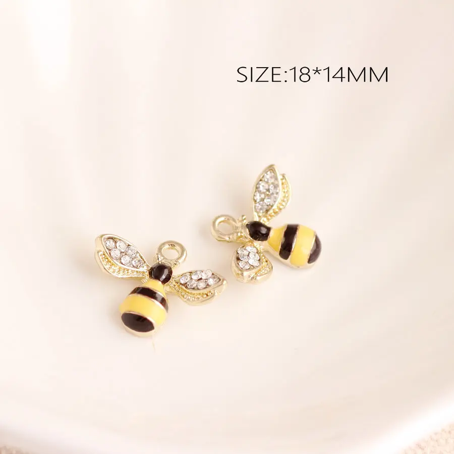 

10pcs/lot 18*14MM Lovely Rhinetone Bee Enamel Charms Alloy Pendant Fit for Bracelet DIY Fashion Jewelry Accessories