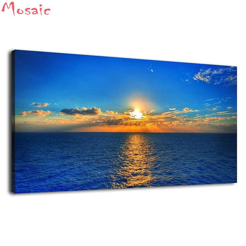 

5d Diy Diamond Painting Cross Stitch Ocean Waves Blue Sky Sunset landscape Diamond Mosaic cross stitch diamond embroidery crafts