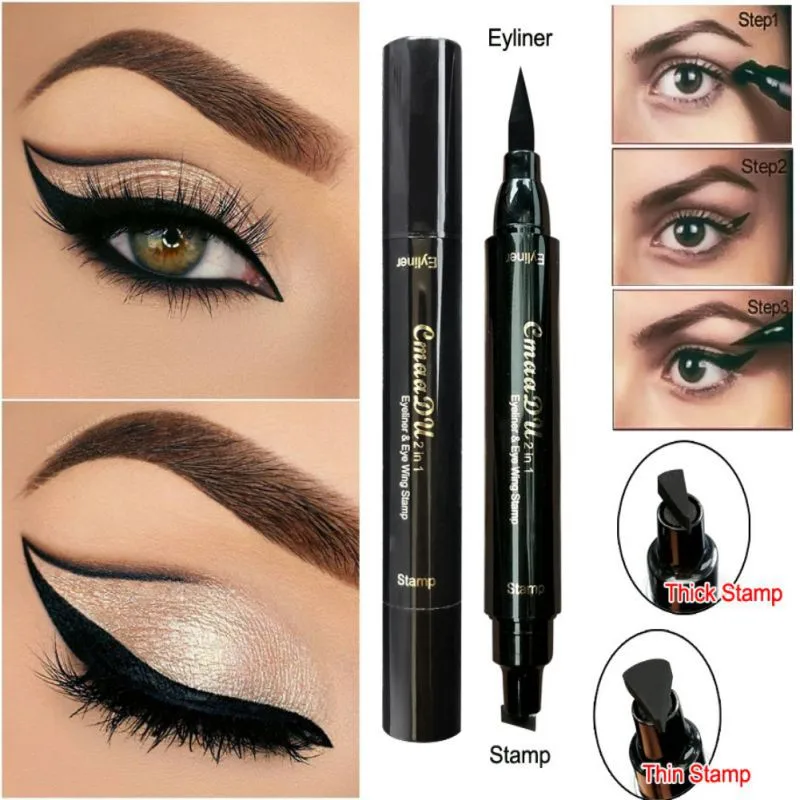 

2018 Miss Rose Brand Eyes Liner Liquid Make Up Pencil Waterproof Black Double-ended Makeup Stamps Eyeliner Pencil