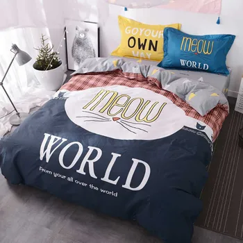 

100% Cotton Cartoon Bedding Set Modern Flower Queen Size Stripe Bed Duvet Cover Bed Sheet Bed Linen Pillow Smiling face