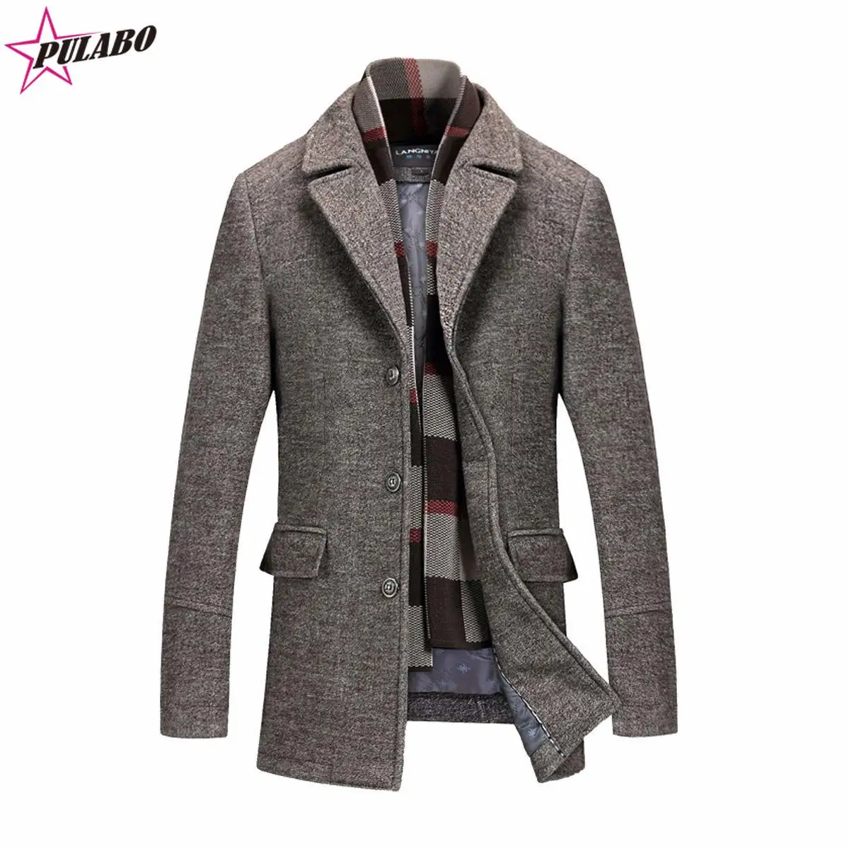 PULABO Men's Slim Fit Winter Warm Short Wool Blend Coat Business Jacket