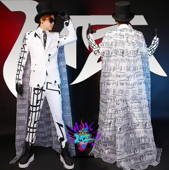 

Runway Look Men Singers Personality White Notes Thickening Stretch Cotton Suit Costumes Stage Formal Dress VSTINUS S-5XL