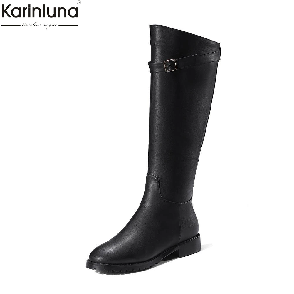 

Karinluna new arrivals dropship large size 33-43 chunky heels knee high boots woman shoes women zip up elegant shoes woman boots