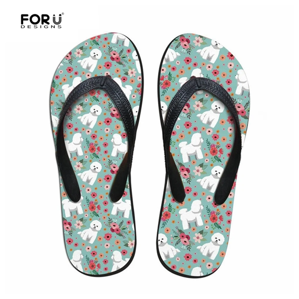 

FORUDESIGNS Cute Bichon Fris Printed Lady's Summer Beach Flip Flops Female Flats Slip-on House Slippers Woman Women Flip Flops