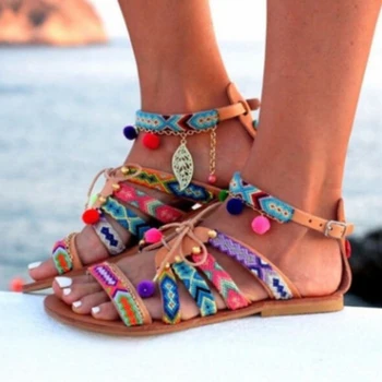 

2018 Beach Summer Flat Women Sandals Plus Size Fashion Gladiator Sandals Shoes Ladies Boho Woman Comfortable Footwear ABT1001