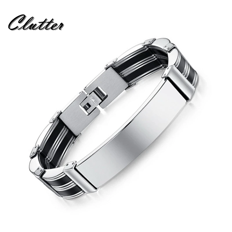 

Men Silver Stainless Steel Link Chain Bracelets & Bangles Men's Cuff Wristband Biker Motorcycle Black Silicone Bracelet