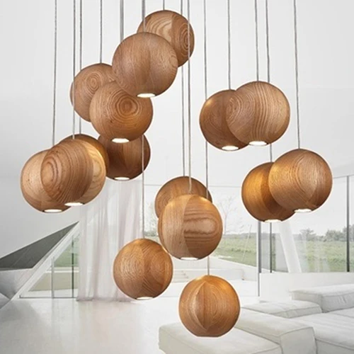 Modern Wood Ball Chandelier Dining Living Room font b Pendant b font Ceiling Art Light Lamp