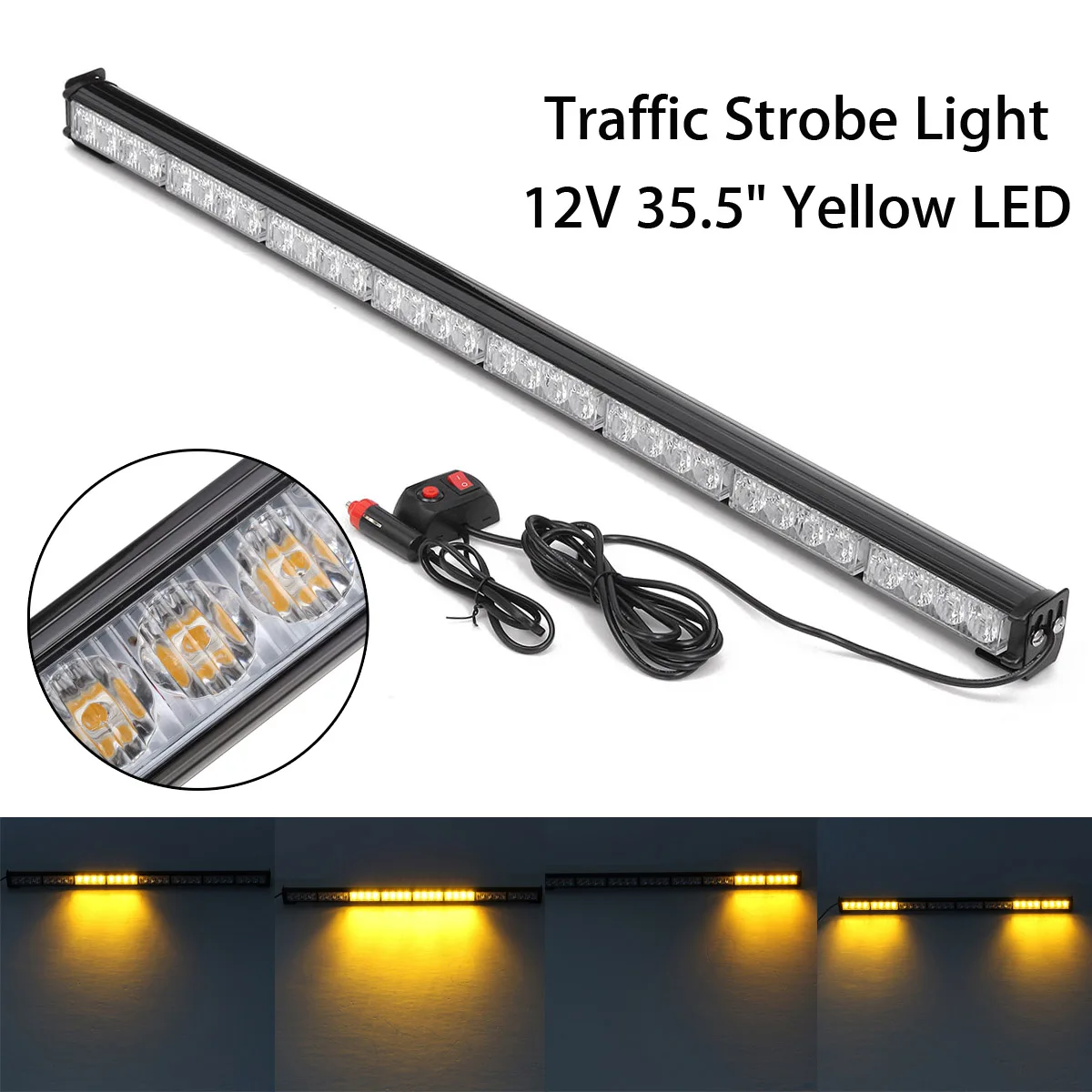 

35.5inch Yellow LED Day Light LED Lamp Bar Traffic Strobe Light Bar control for Motorcycle Tractor Boat Off Road