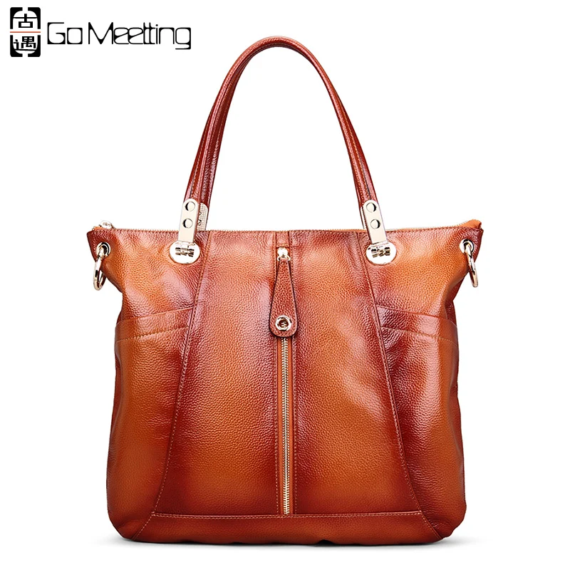

Go Meetting Brand Design Genuine Leather Women Handbags High Quality Totes Shoulder Bags Vintage Cowhide Women Messenger Bag