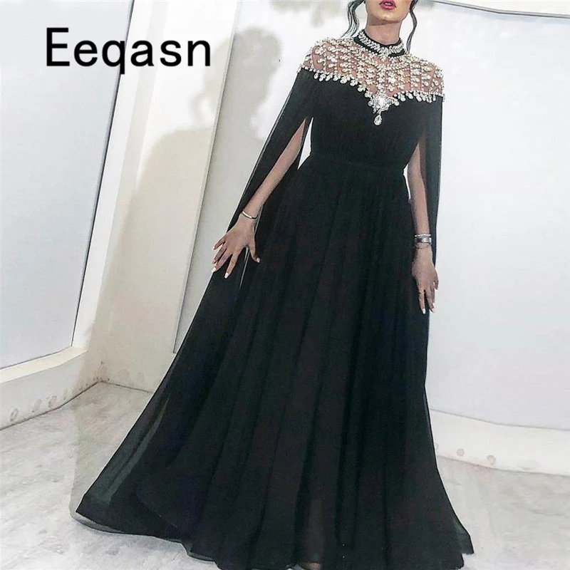 

Vintage Black Evening Dresses 2019 Sparkly Crystal Long Chiffon African Dubai Woman Formal Dress Party Gown robe de soiree