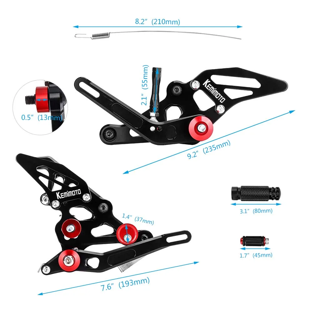 KEMiMOTO для Yamaha MT 07 FZ07 MT07 ЧПУ регулируемый задний комплект Rearsets Подножка для YAMAHA MT-07 FZ-07 FZ 07