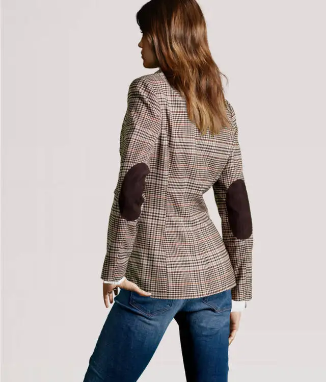 Tweed blazer elbow patches womens