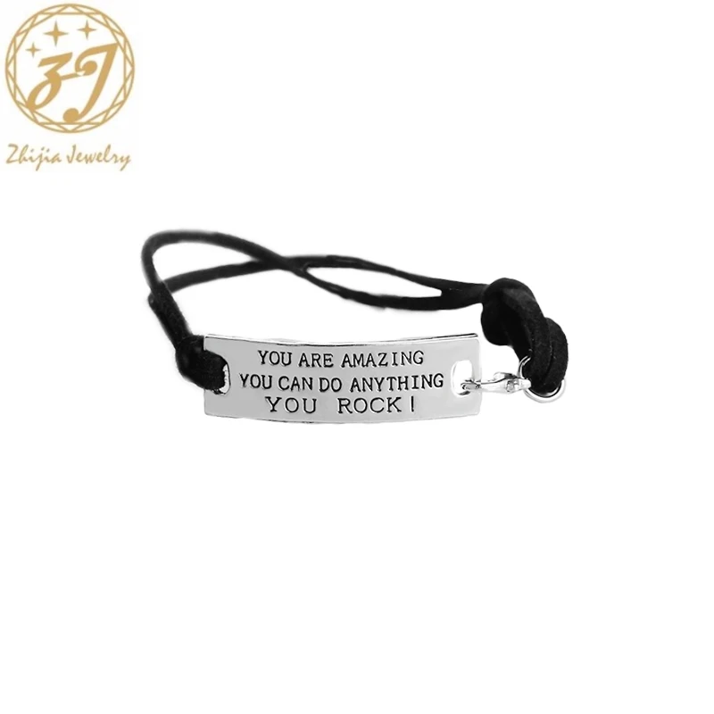 

Zhijia You are amazing you can do anything you rock Bracelets Simple Round Bangles Leather Strap Letter Bracelet