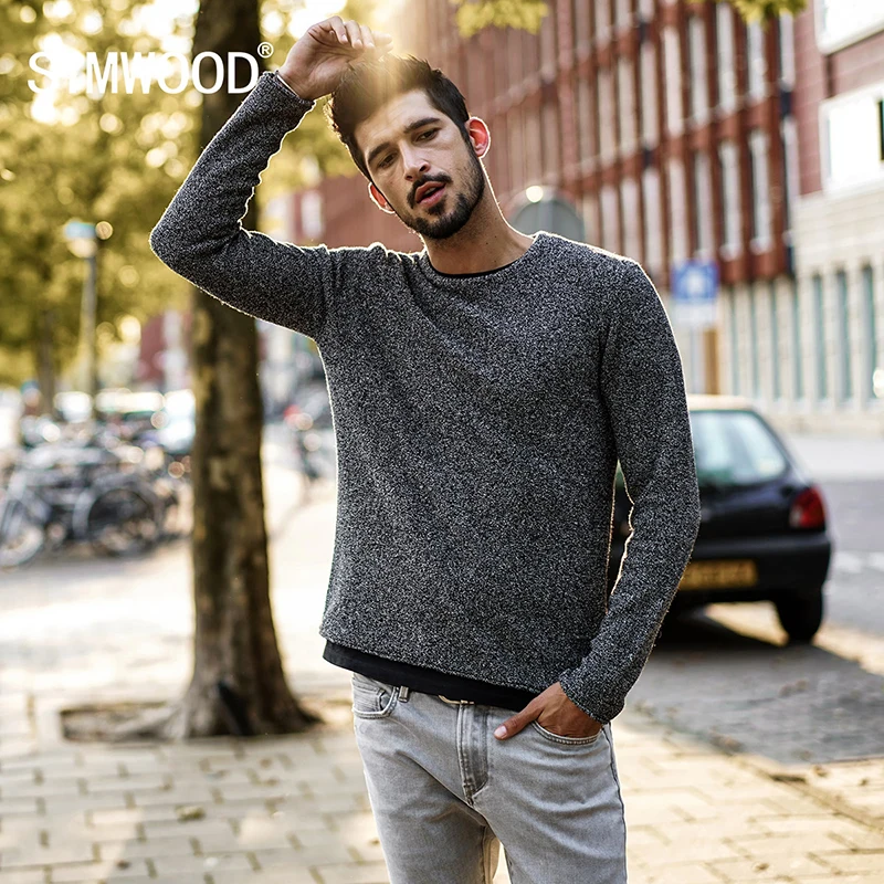 SIMWOOD 2019 الربيع شتاء جديد عارضة سترة الرجال الملونة الصوف محبوك البلوفرات الأزياء سليم صالح هدية الكريسماس الذكور MT017026