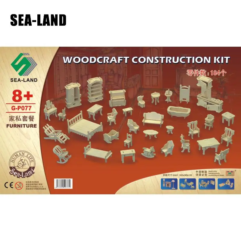 

Kids Toys Of 3D Wooden Puzzle 34 Pcs/set Miniature 1:12 Dollhouse Furniture For Dollsmini Diy Building A Model For Children Gift