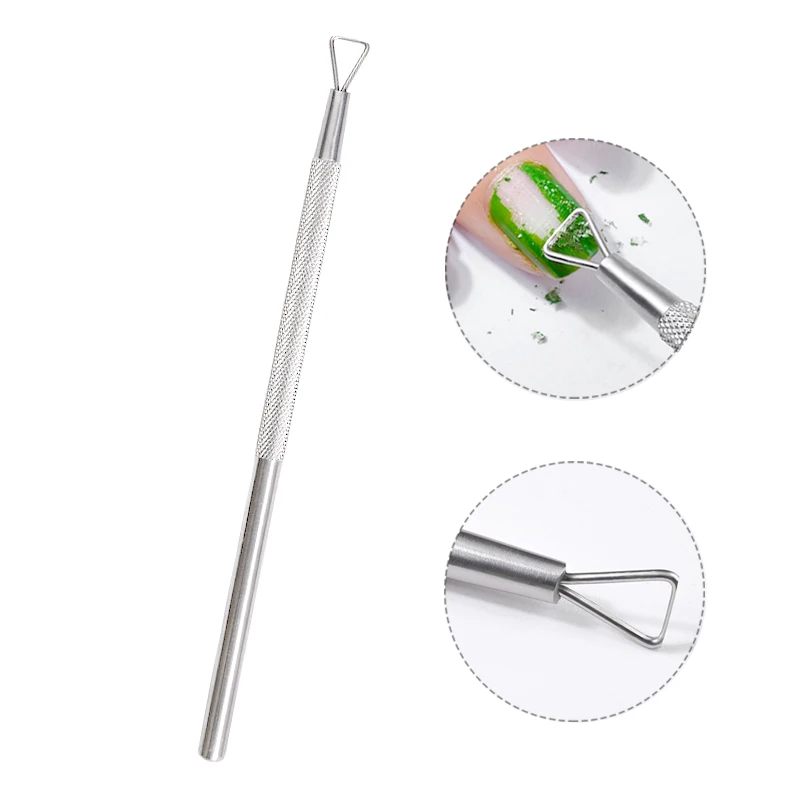 On sale Price of  New Head Triangles Nail Polish Remover Tools Stainless Steel Stick Cuticle Pusher Varnish Cleaner N