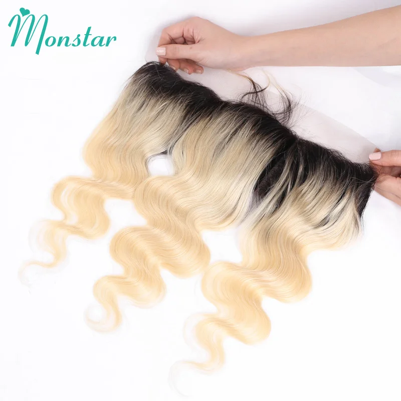 

star Remy Brazilian Hair 13X4 1B 613 Dark Root Ombre Blonde Body Wave Full Lace Frontal Closure Ear to Ear with Baby Hair