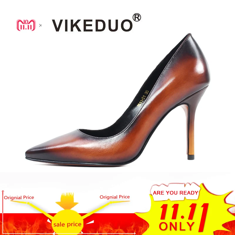 Vikeduo Vintage Women High Heels Shoes Pointed Toe Genuine Leather Party Wedding Ladies Pumps Plus Size Handmade Zapatos Mujer цена Vikeduo Vintage Women High Heels Shoes Pointed Toe Genuine Leather Party Wedding Ladies Pumps Plus Size Handmade Zapatos Mujer цены онлайн